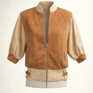 Celine VTG 70s suede & leather short sleeve jacket, Celine Vipiana, FR40 (but S)
